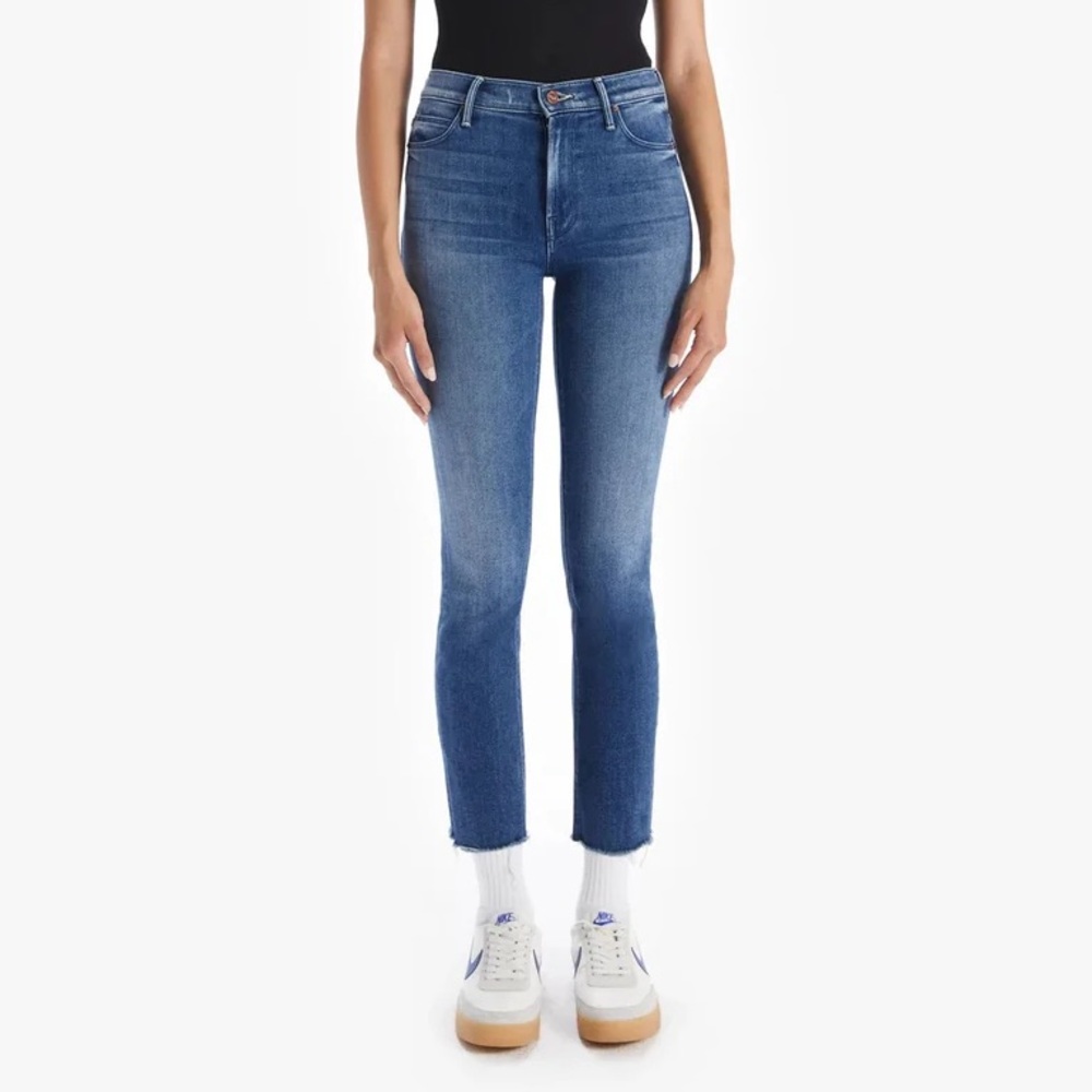 MOTHER Mid Rise Dazzler Crop Fray We're All In This Together Denim Blue Jeans 25